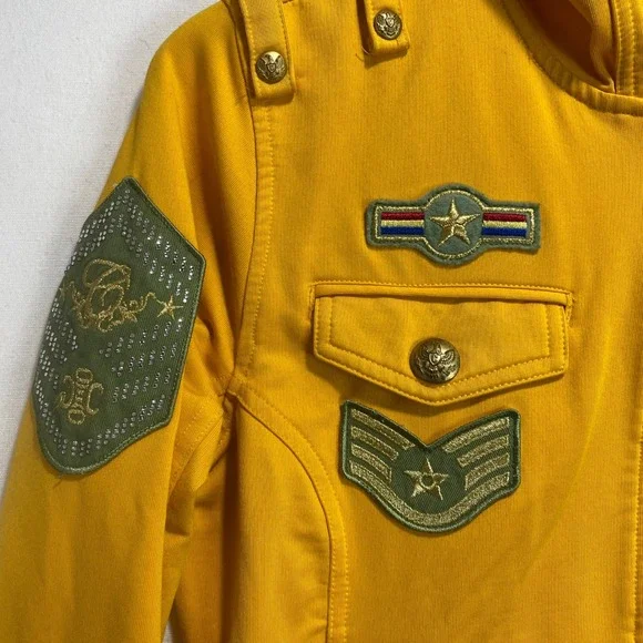 Coogi Couture Womens Military Patch Zip Up Hoodie Yellow Large C121510 - Picture 7 of 12